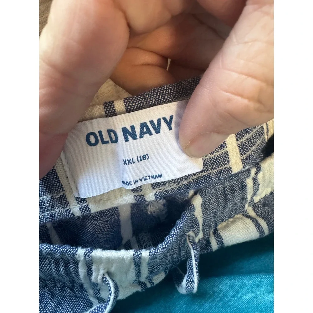 Old Navy Striped Shorts Kids XXL (18)‎ Blue White Excellent Linen Blend Casual